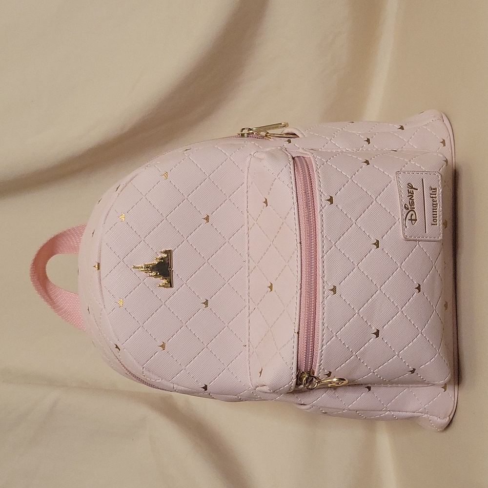Like New! Disney Loungefly Quilted Style Pink & Gold Crown Princess Backpack